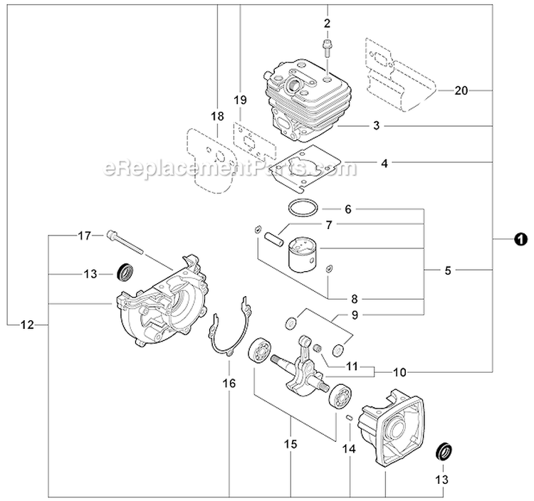 Engine, Short Block - Sb1104 Diagram and Parts List for P05412001001-P05412999999 Echo Leaf Blower / Vacuum