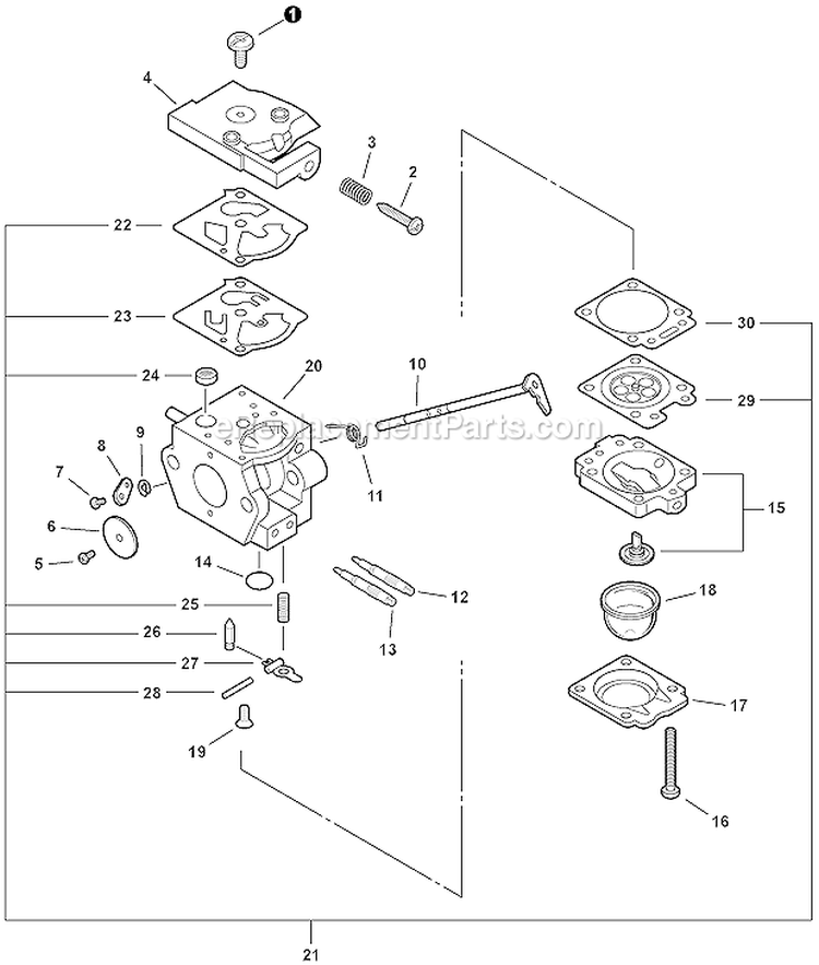Carburetor, Wta-33 Diagram and Parts List for P31013001001-P31013999999 Echo Leaf Blower / Vacuum