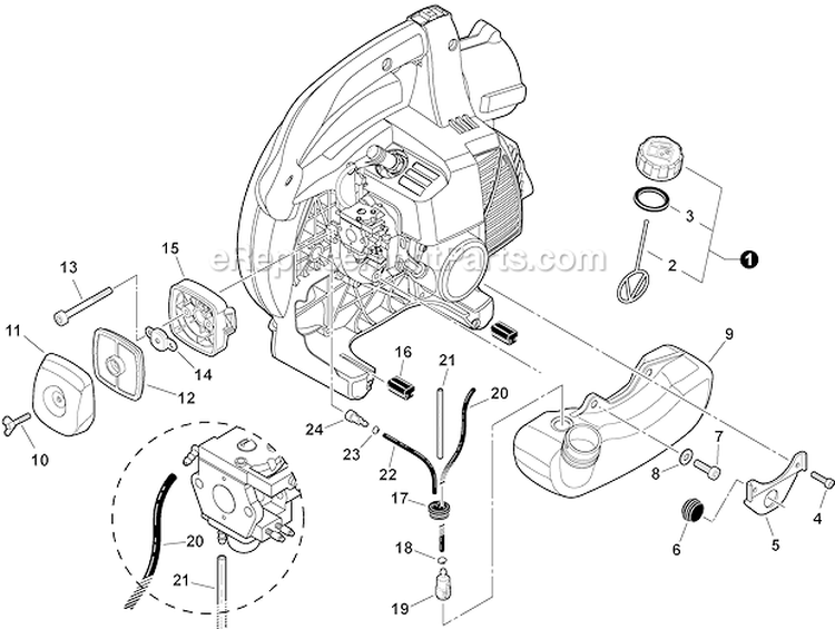 Fuel System Diagram and Parts List for P31013001001-P31013999999 Echo Leaf Blower / Vacuum