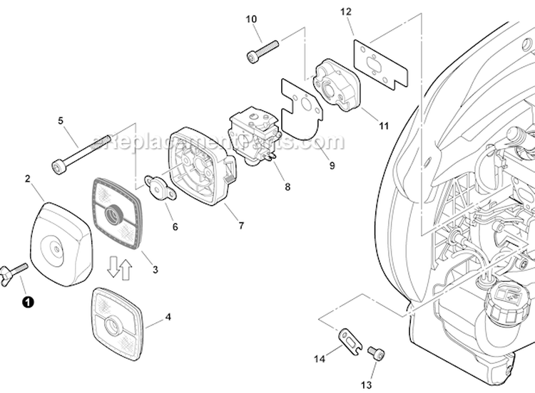 Intake Diagram and Parts List for P31013001001-P31013999999 Echo Leaf Blower / Vacuum