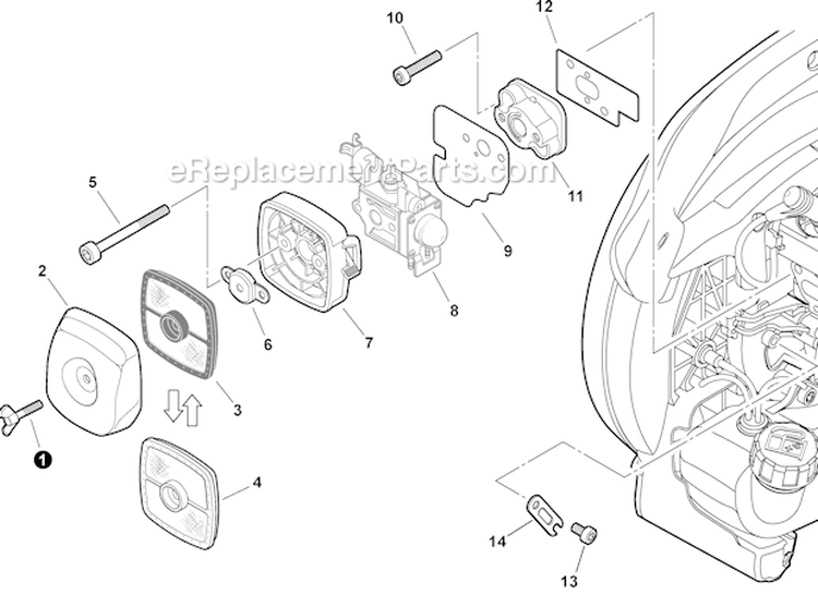 Intake Diagram and Parts List for P33112001001-P33112999999 Echo Leaf Blower / Vacuum