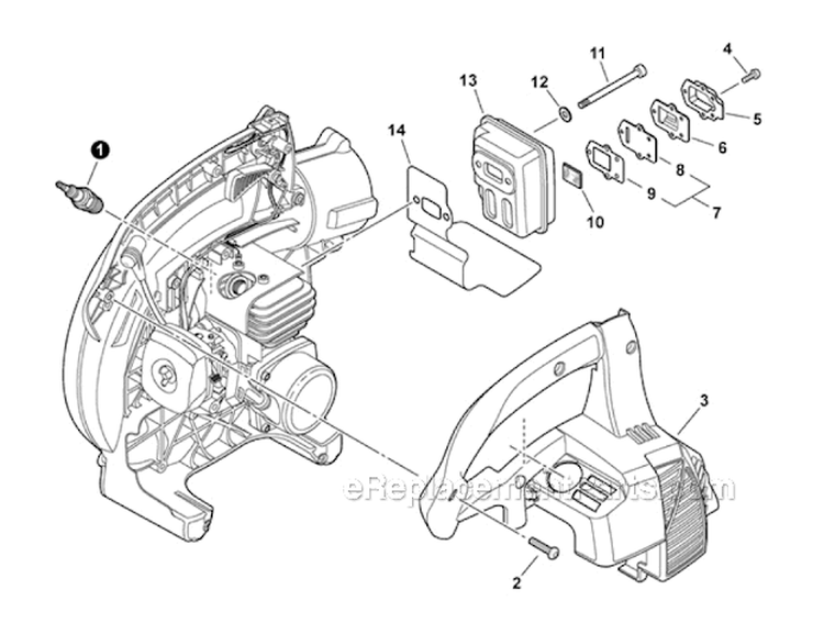 Engine Cover, Exhaust Diagram and Parts List for P33211001001-P33211999999 Echo Leaf Blower / Vacuum