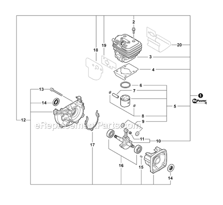 Engine, Short Block - SB1104 Diagram and Parts List for P33211001001-P33211999999 Echo Leaf Blower / Vacuum