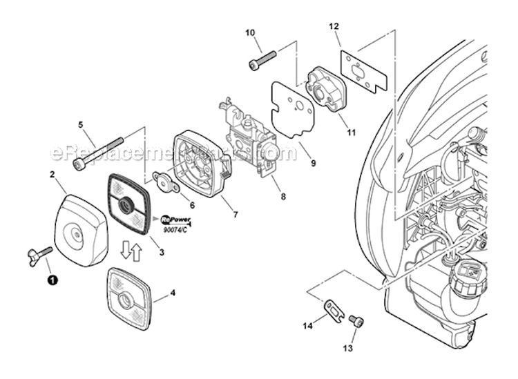 Intake Diagram and Parts List for P33211001001-P33211999999 Echo Leaf Blower / Vacuum