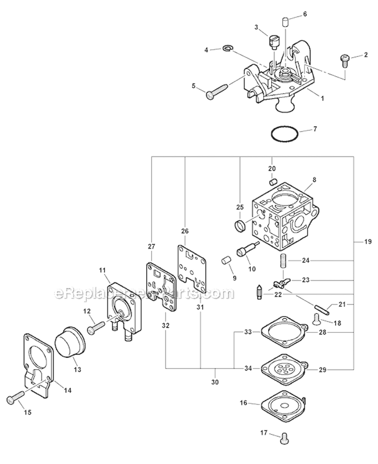 Carburetor Diagram and Parts List for P35513001001-P35513999999 Echo Leaf Blower / Vacuum