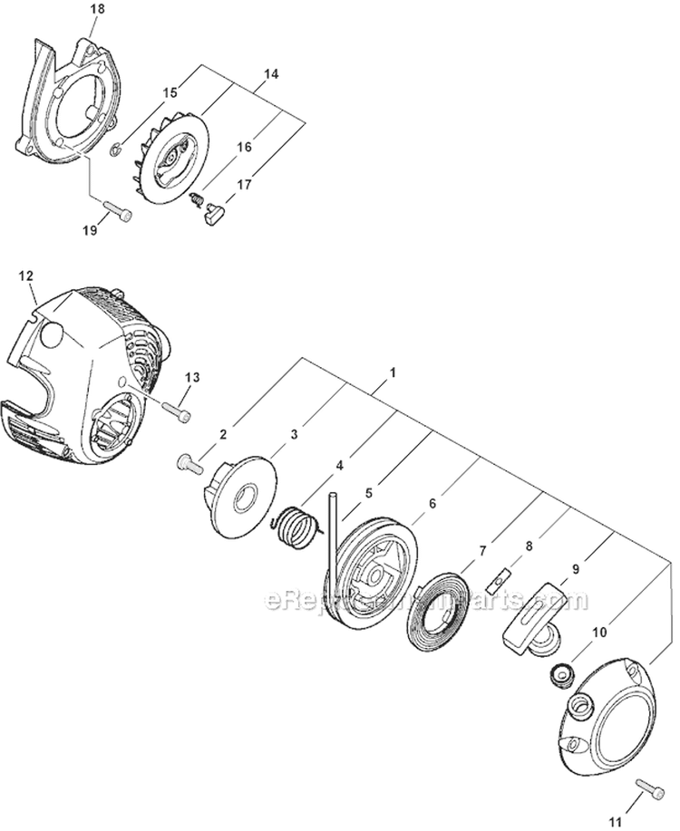 Starter Diagram and Parts List for P35513001001-P35513999999 Echo Leaf Blower / Vacuum