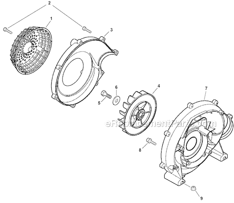 Fan Case Diagram and Parts List for P35513001001-P35513999999 Echo Leaf Blower / Vacuum