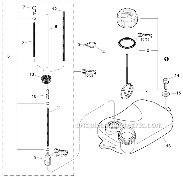 Fuel System Diagram and Parts List for P35513001001-P35513999999 Echo Leaf Blower / Vacuum