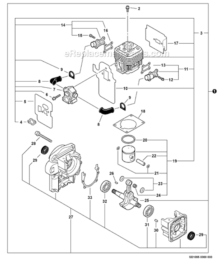 Engine, Short Block Sb1095 S/N: P31212001001P31212015109 Diagram and Parts List for P31212001001-P31212999999 Echo