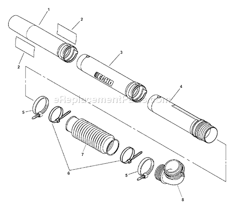Page B Diagram and Parts List for 04001001-04999999 Echo Leaf Blower / Vacuum