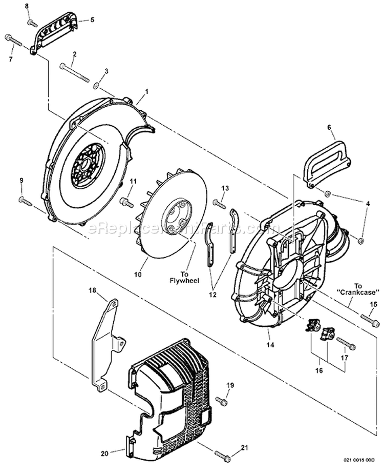 Fan Case, Blower Fan Diagram and Parts List for Type 1 Echo Leaf Blower / Vacuum