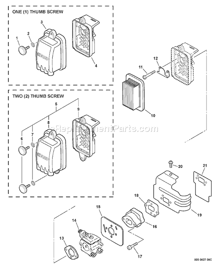 Page I Diagram and Parts List for P09912001001-P09912999999 Echo Leaf Blower / Vacuum