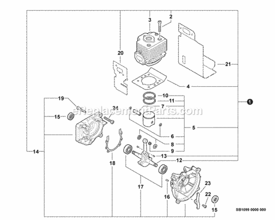 Engine_Short_Block_--_Sb1099 Diagram and Parts List for P30613001001 - P30613999999 Echo Leaf Blower / Vacuum