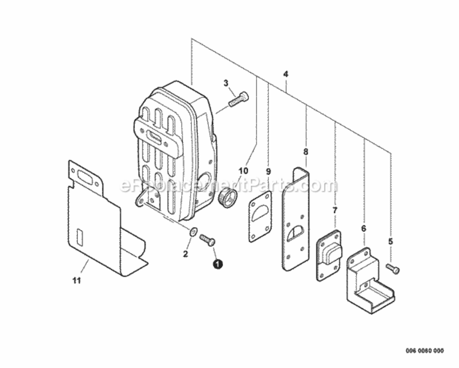Exhaust Diagram and Parts List for P30613001001 - P30613999999 Echo Leaf Blower / Vacuum
