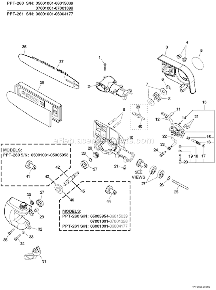 Page L Diagram and Parts List for 07001001-07001098 Echo Pole Saw