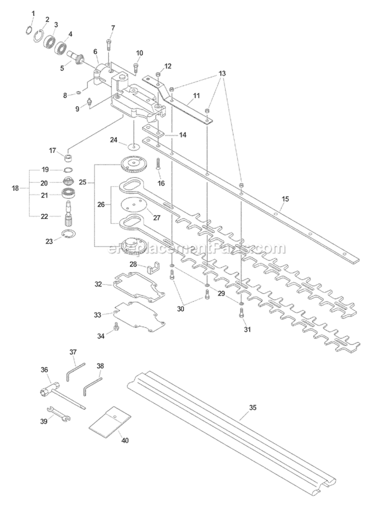 Gearcase Blades Tools Sn001001-004720 Diagram and Parts List for Type 1E Echo Hedge Trimmer