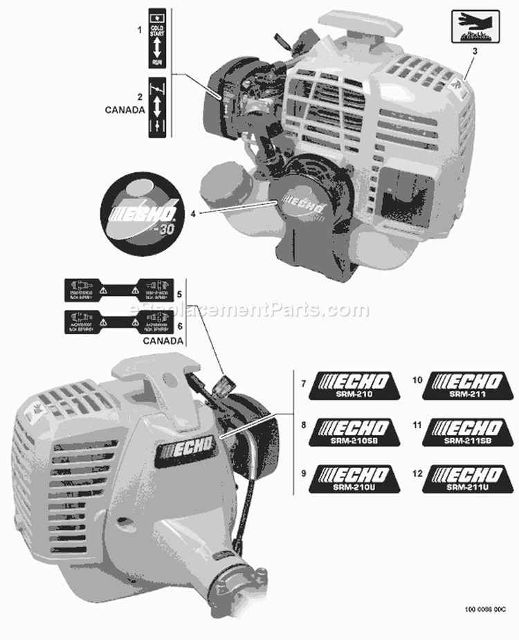 Page N Diagram and Parts List for 10001301 - 10999999 Echo Trimmer