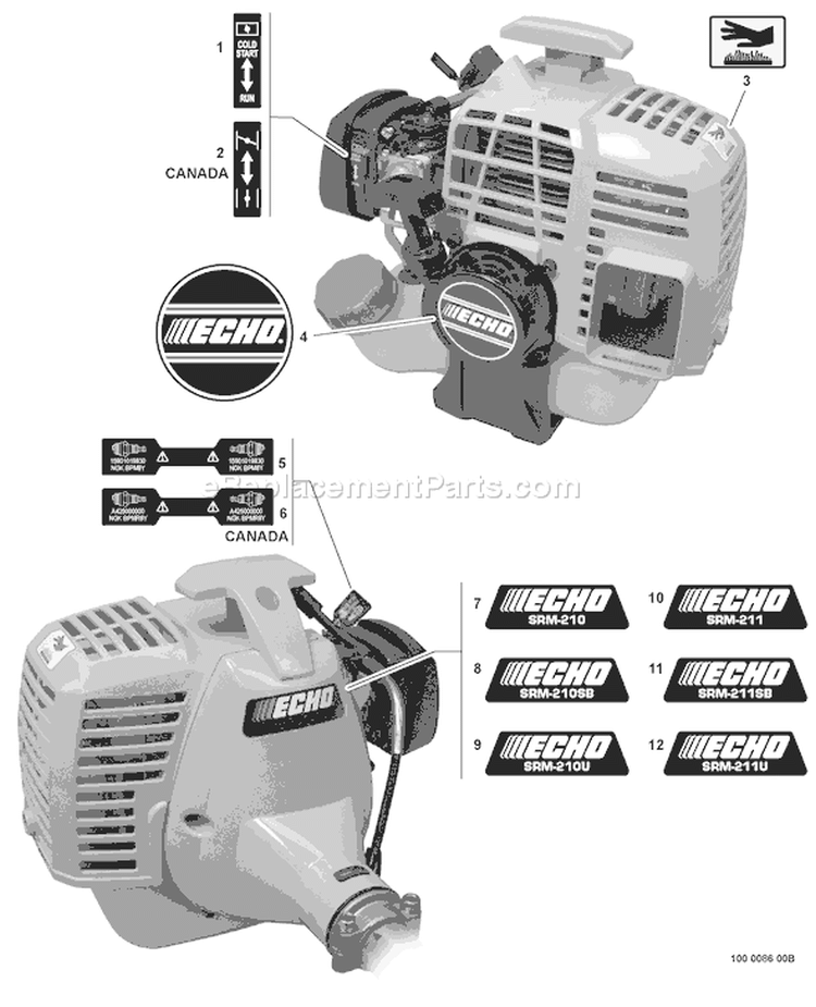 Page K Diagram and Parts List for 05003973 - 05004672 Echo Trimmer