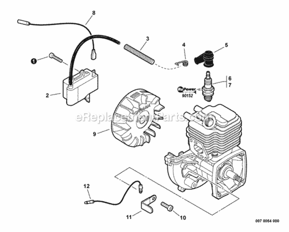 Ignition Diagram and Parts List for S89312001001 - S89312013423 Echo Trimmer