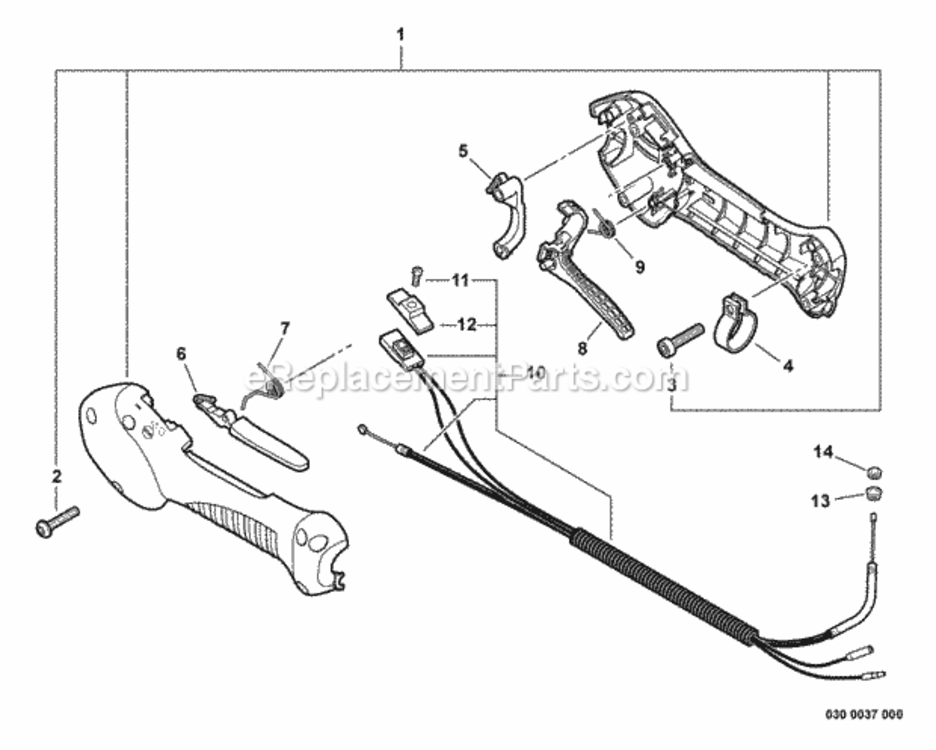 Control_Handle_Control_Cable_Assembly Diagram and Parts List for S89312001001 - S89312013423 Echo Trimmer