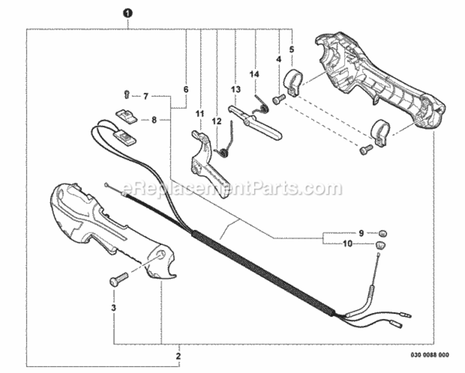 Control_Handle_Control_Cable_Assembly Diagram and Parts List for S89413001001 - S89413999999 Echo Trimmer