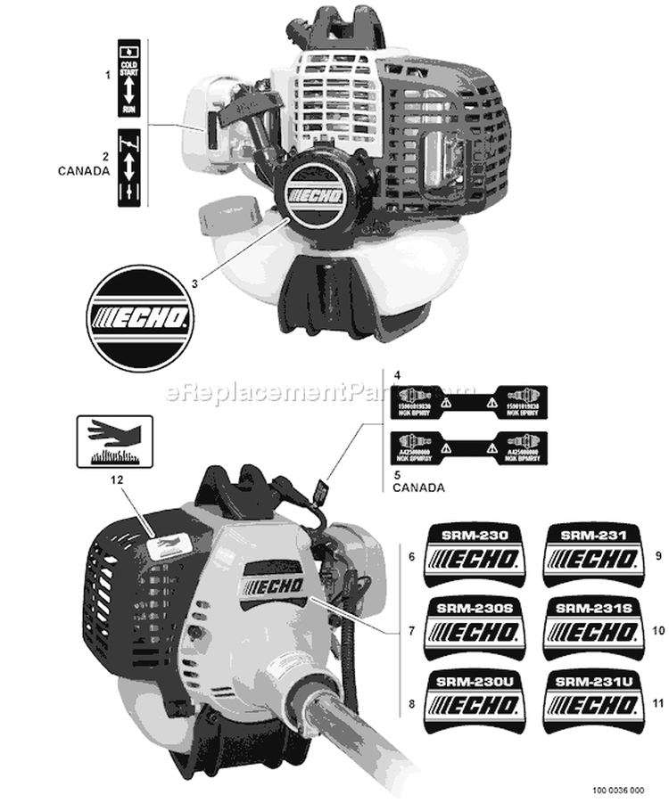 Page K Diagram and Parts List for 07001275 - 07999999 Echo Trimmer