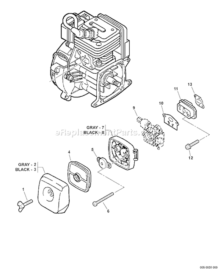 Page J Diagram and Parts List for 07001275 - 07999999 Echo Trimmer