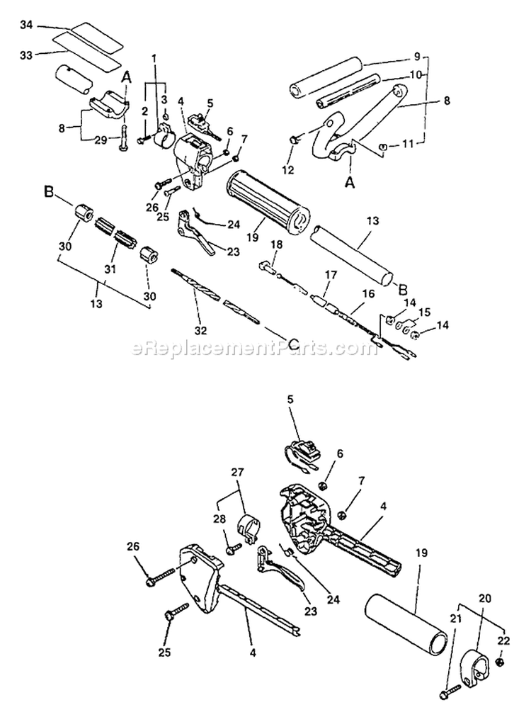Page B Diagram and Parts List for 001001 - 161628 Echo Trimmer