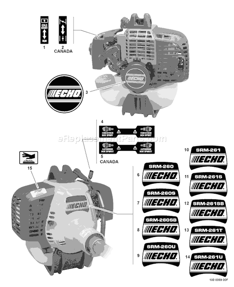 Page K Diagram and Parts List for 07001001 - 07001321 Echo Trimmer
