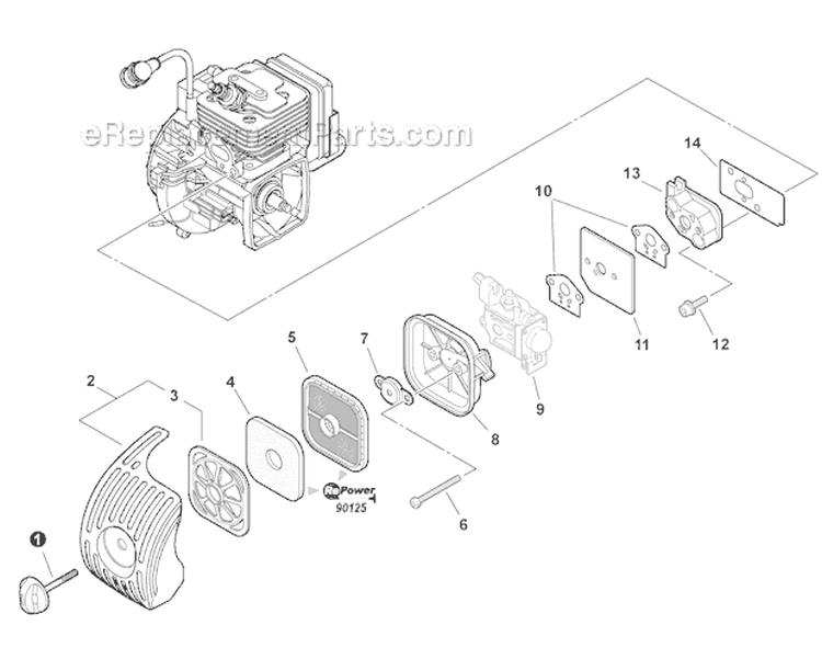 Intake Diagram and Parts List for T42512001001-T42512999999 Echo Trimmer