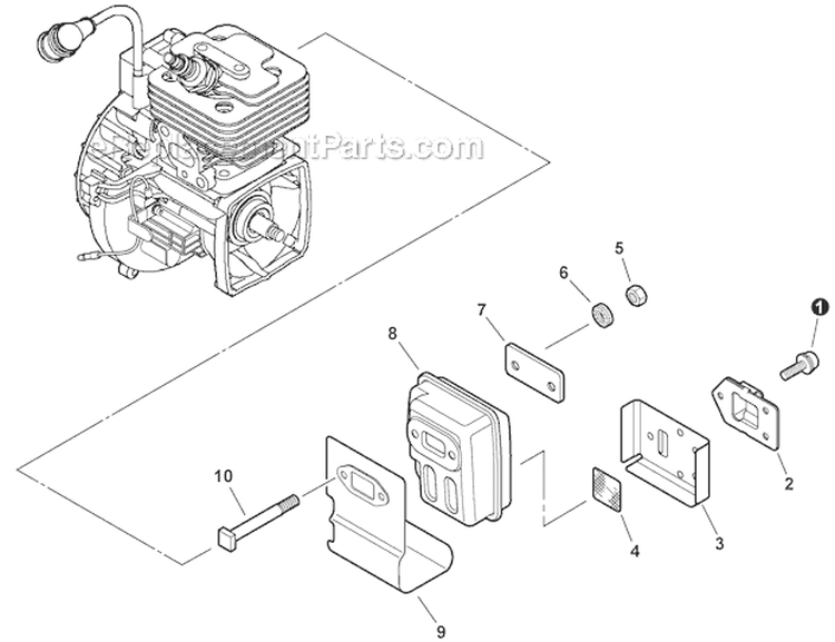 Exhaust Diagram and Parts List for T42512001001-T42512999999 Echo Trimmer