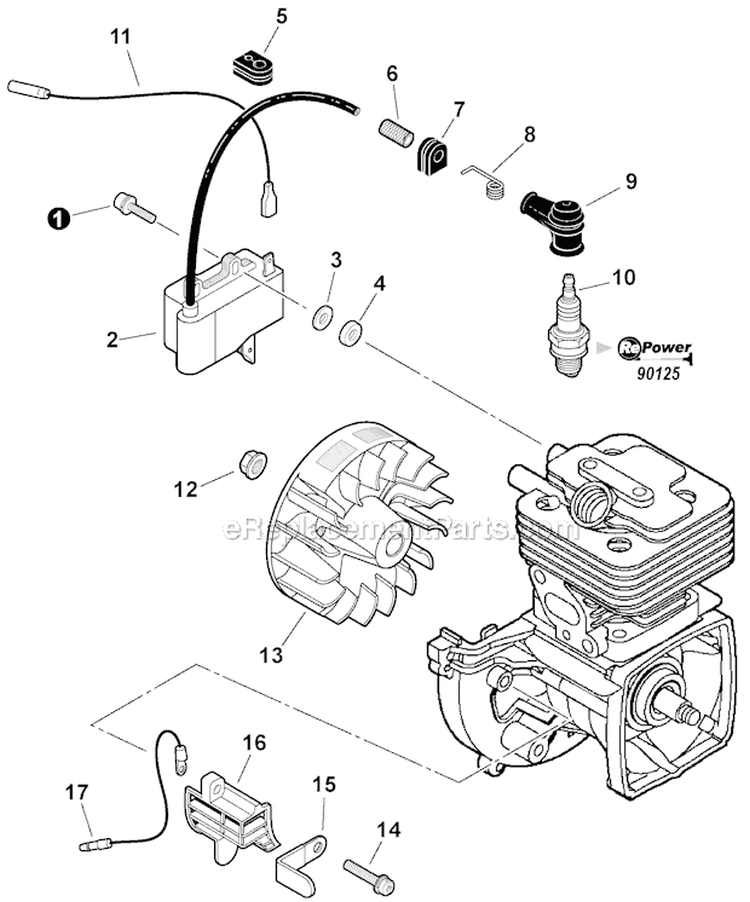 Flywheel, Ignition Diagram and Parts List for T42512001001-T42512999999 Echo Trimmer