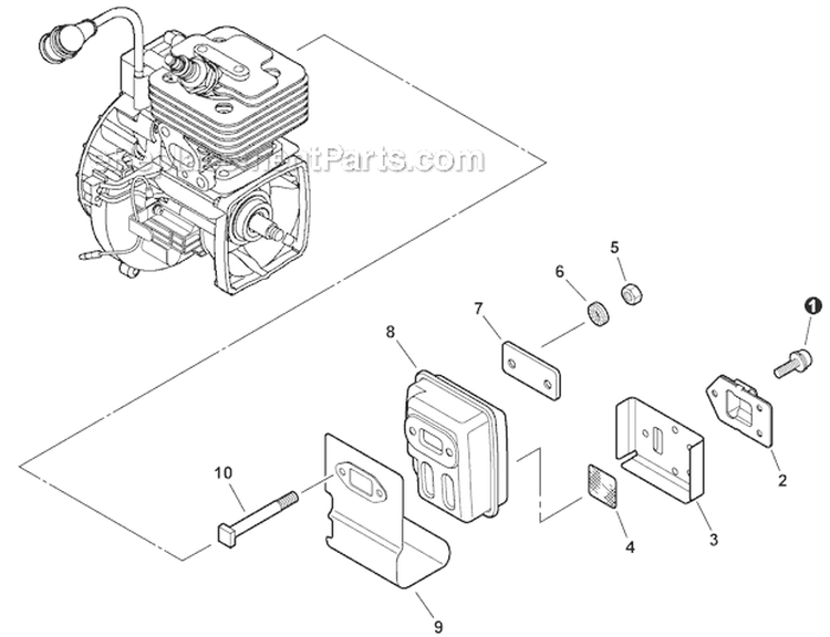 Exhaust Diagram and Parts List for T43413001001-T43413999999 Echo Trimmer