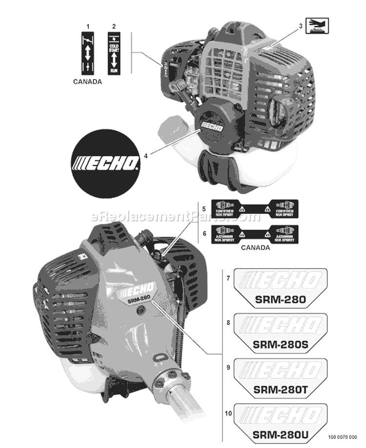Page K Diagram and Parts List for S81613001001 - S81613999999 Echo Trimmer