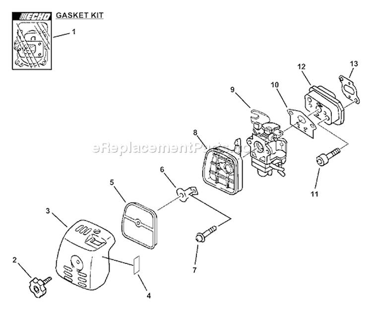 Page H Diagram and Parts List for 03001001-03999999 Echo Trimmer