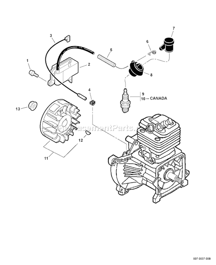 Page J Diagram and Parts List for S05704001001 - S05704999999 Echo Trimmer