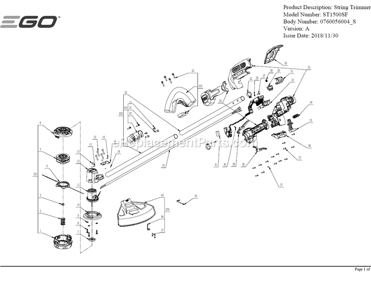 Page A Diagram and Parts List for A Ego Trimmer