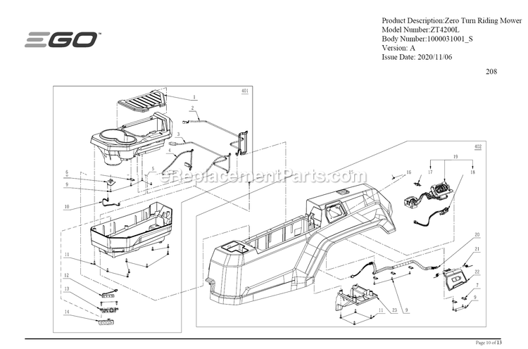 Page B Diagram and Parts List for A Ego Lawn Mower