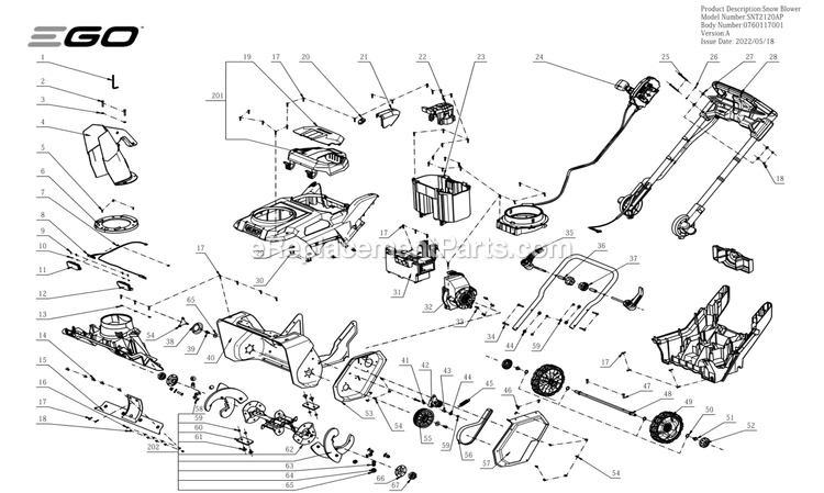 Page A Diagram and Parts List for A Ego Snow Blower