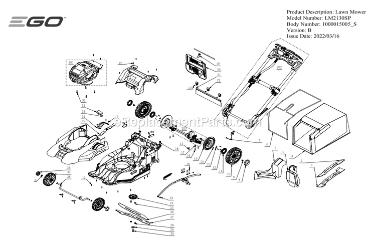 Page A Diagram and Parts List for B Ego Lawn Mower