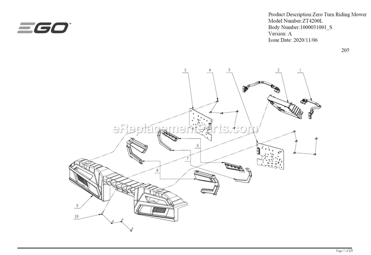 Page K Diagram and Parts List for A Ego Lawn Mower