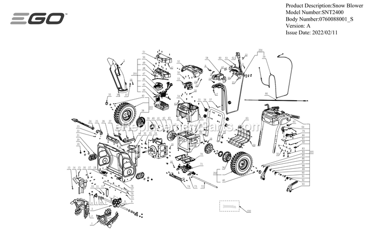 Page A Diagram and Parts List for A Ego Snow Blower