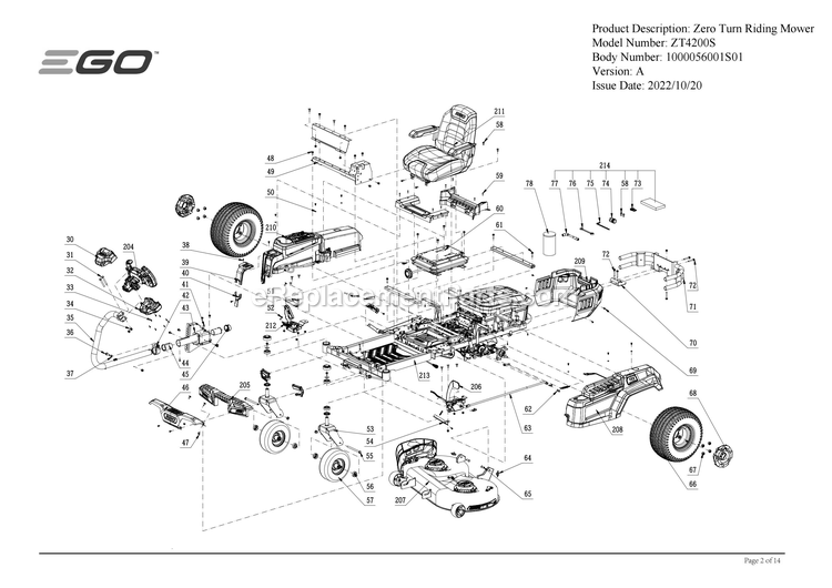 Page F Diagram and Parts List for A Ego Lawn Mower