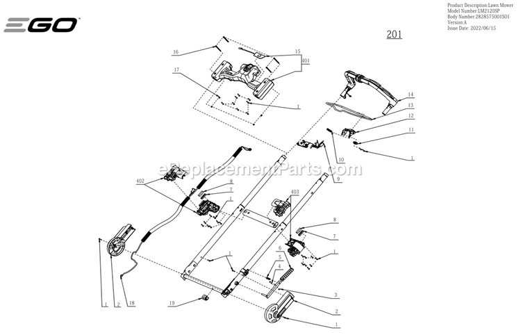 Page B Diagram and Parts List for A Ego Lawn Mower