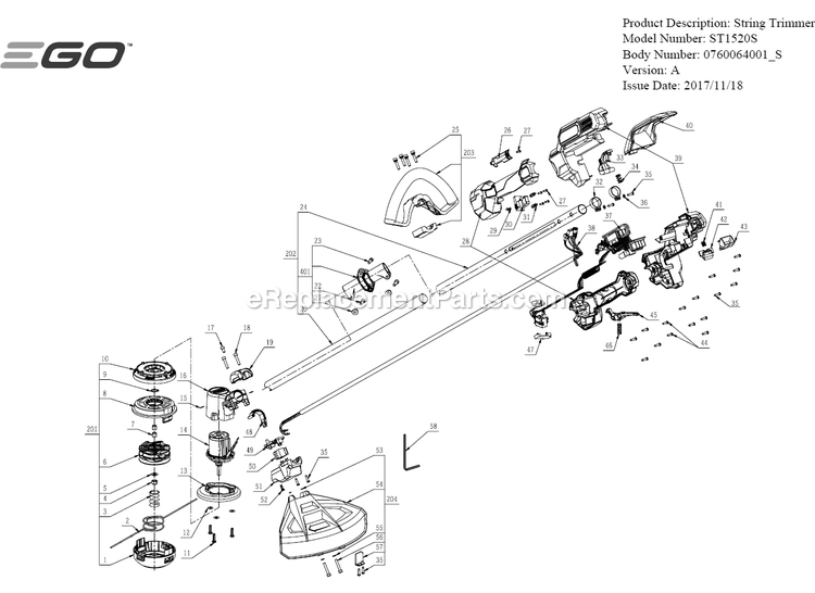 Page A Diagram and Parts List for A Ego Trimmer