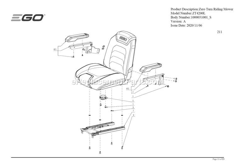 Page E Diagram and Parts List for A Ego Lawn Mower