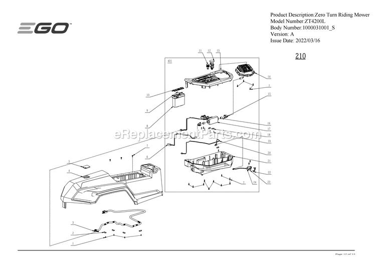 Page D Diagram and Parts List for A Ego Lawn Mower