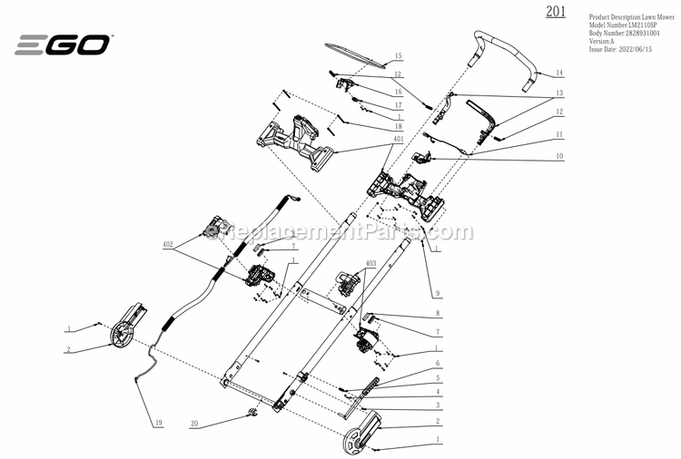 Page B Diagram and Parts List for A Ego Lawn Mower