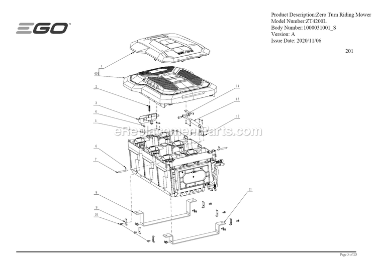 Page G Diagram and Parts List for A Ego Lawn Mower