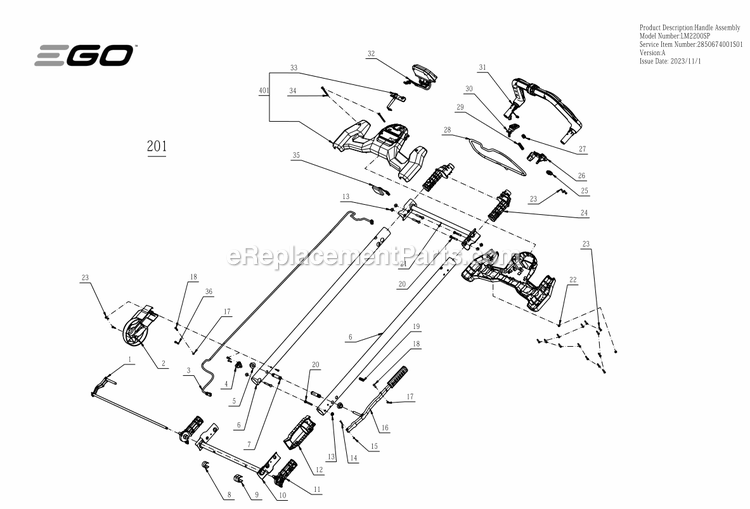 Page B Diagram and Parts List for A Ego Lawn Mower